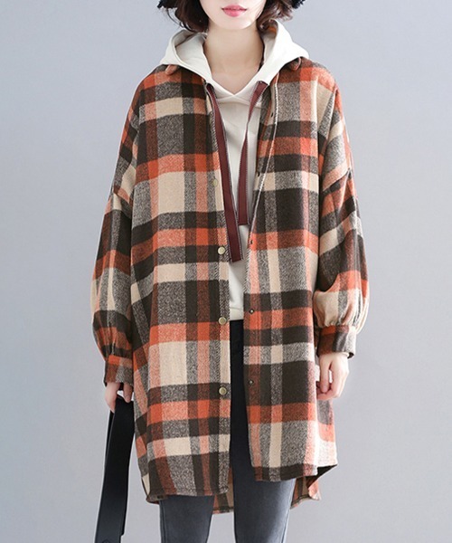 ブルゾン アウター チェック柄フランネルシャツジャケット レディース