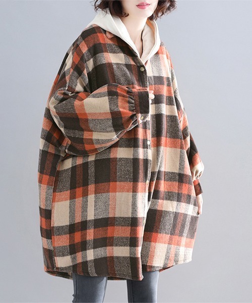 ブルゾン アウター チェック柄フランネルシャツジャケット レディース