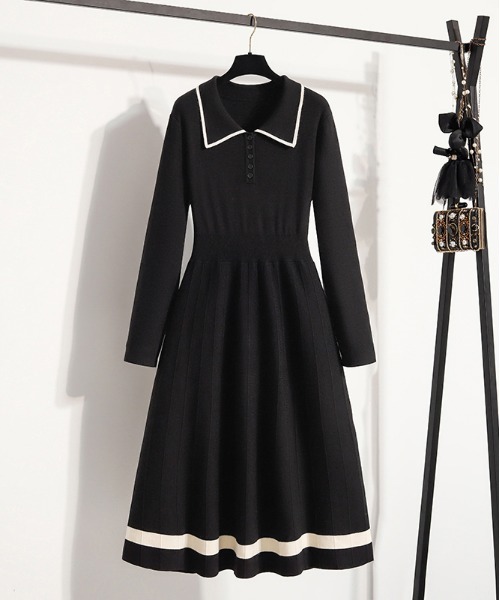 ＆soiree（アンドソワレ） ワンピース バイカラー襟付きニット