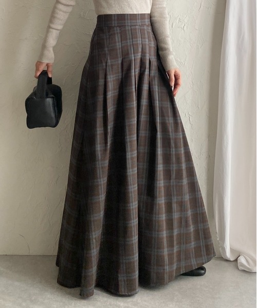 【極美品】BEARDSLEY ギャザー ロング スカート Aライン チェック ビッグチェック フレア スカート ギャザー ロング チェック柄 Aライン