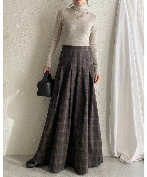 She's Closet スカート Aラインフレアロング丈タックプリーツチェック