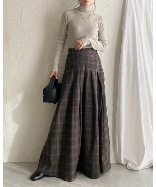 She's Closet スカート Aラインフレアロング丈タックプリーツチェック