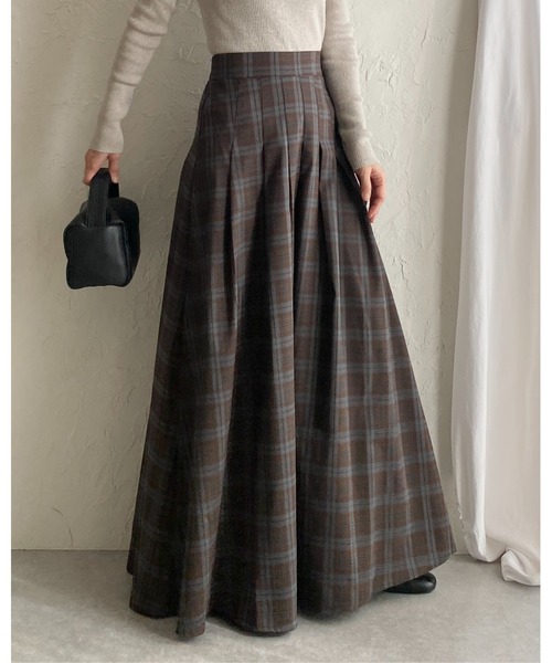 She's Closet スカート Aラインフレアロング丈タックプリーツチェック
