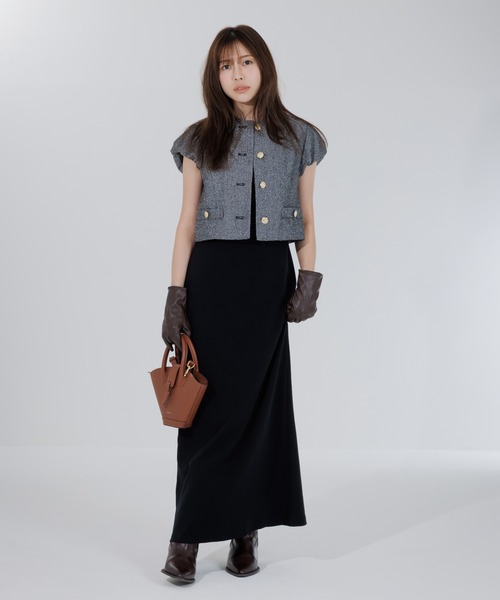 ジャケット・アウター SENEE tweed balloon sleeve jacket ジャケット ノーカラージャケット tweed balloon sleeve jacket