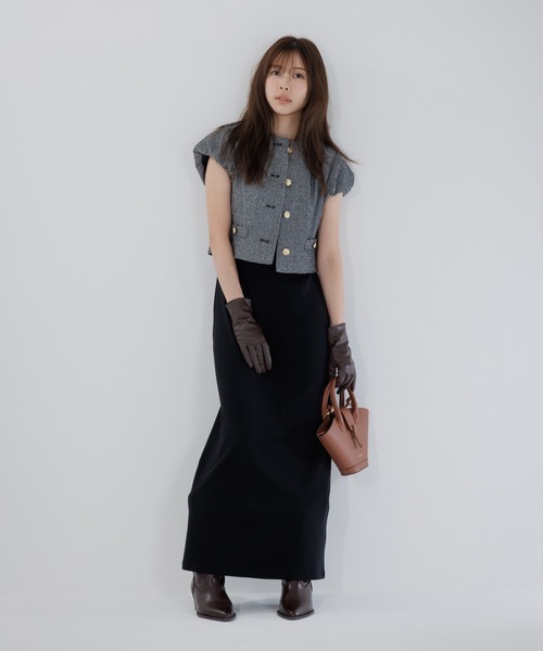 ジャケット・アウター SENEE tweed balloon sleeve jacket ジャケット ノーカラージャケット tweed balloon sleeve jacket