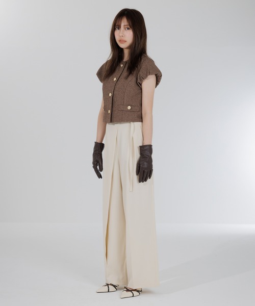 ジャケット ノーカラージャケット tweed balloon sleeve jacket