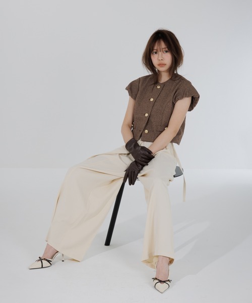 ジャケット ノーカラージャケット tweed balloon sleeve jacket