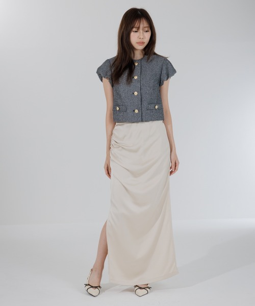 ジャケット ノーカラージャケット tweed balloon sleeve jacket
