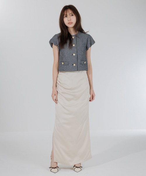 ジャケット ノーカラージャケット tweed balloon sleeve jacket