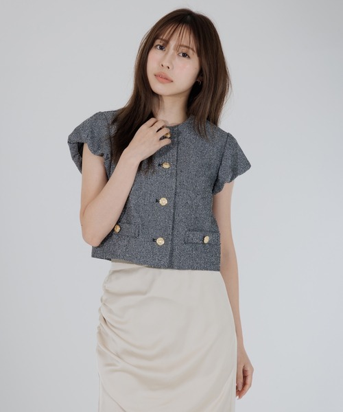 ジャケット ノーカラージャケット tweed balloon sleeve jacket