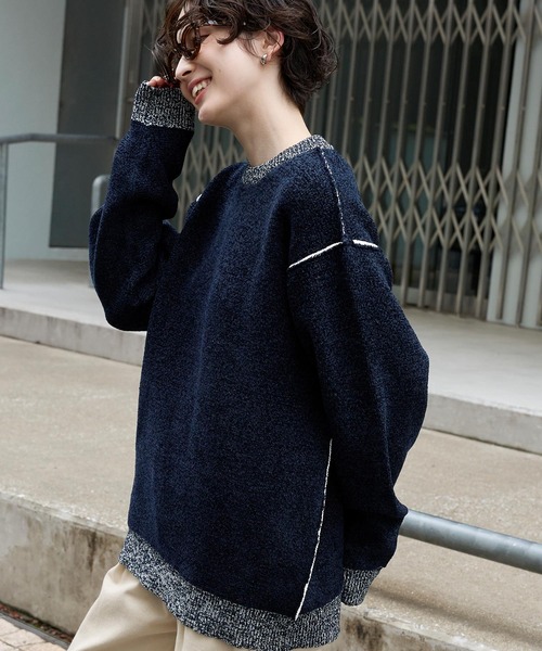 「MONO-MART」 長袖ニット L ネイビー メンズ_画像3