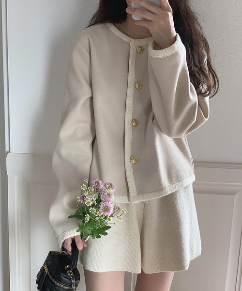 「LAUIR」 ノーカラージャケット LARGE アイボリー レディース_画像7