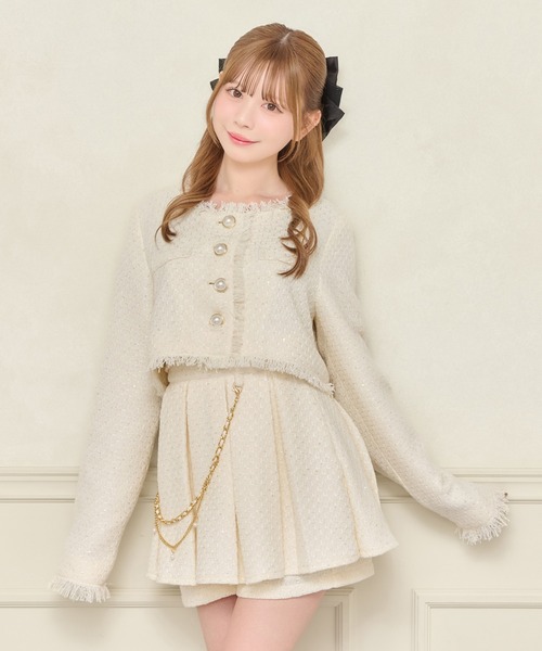 ALUDE ツイードジャケット フリンジ付き ALUDE SELECT】blue check tweed jacket | 【ALUDE】韓国メンズ