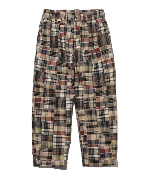 ワイドパンツ パンツ 2 Pleats Trousers Patchwork Madras メンズの画像