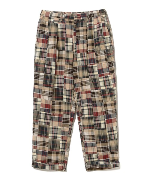 ワイドパンツ パンツ 2 Pleats Trousers Patchwork Madras メンズの画像