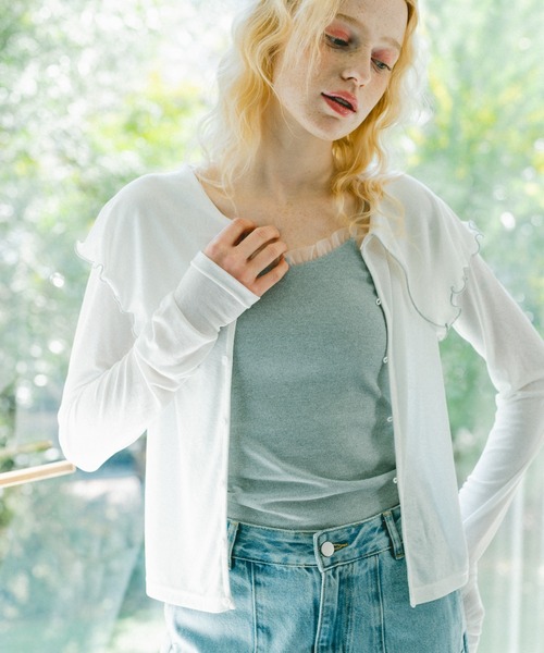 tシャツ big mellow collar sheer cardigan / ビックカラーシアー