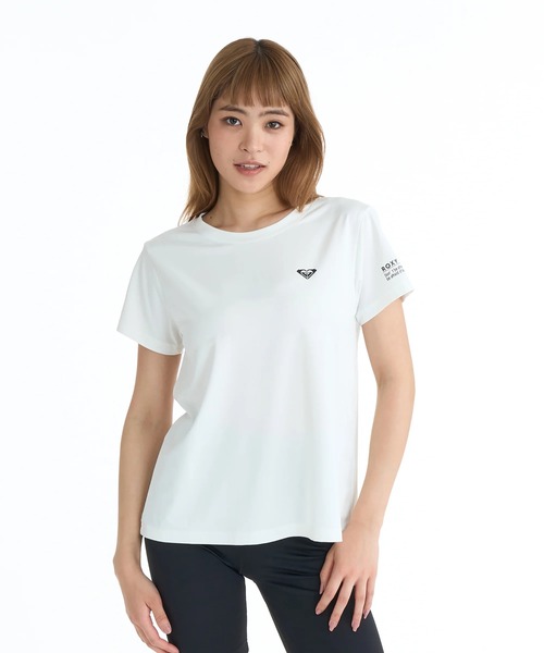 RöE ロゴ入り ホワイトTシャツ ROXY（ロキシー） tシャツ 半袖 速乾 ウィメンズ FITNESS FLOW MODE T