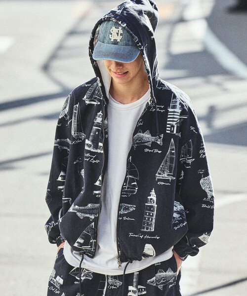 NAUTICA（ノーティカ） ブルゾン アウター OCEAN総柄 ツイル ジップ