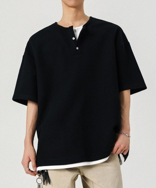 link lot ヘンリーネック tシャツ フェイクレイヤードダブルヘンリー