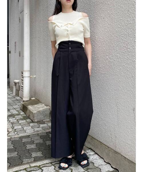 ワイドパンツ スラックス パンツ 「接触冷感」ハイウエストセンプレワイドパンツ「セットアップ着用可」　夏服 レディースの画像