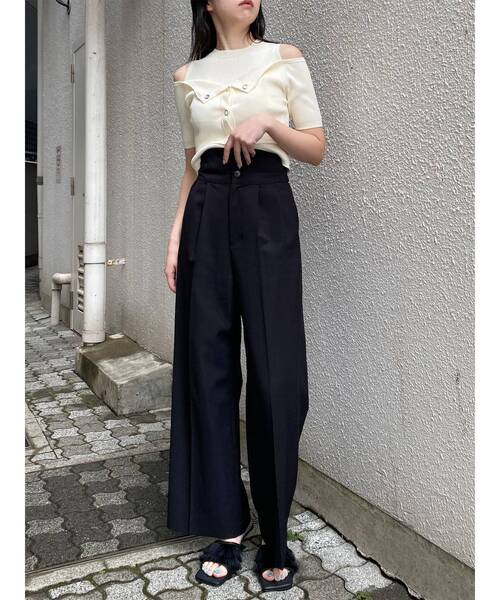 ワイドパンツ スラックス パンツ 「接触冷感」ハイウエストセンプレワイドパンツ「セットアップ着用可」　夏服 レディースの画像