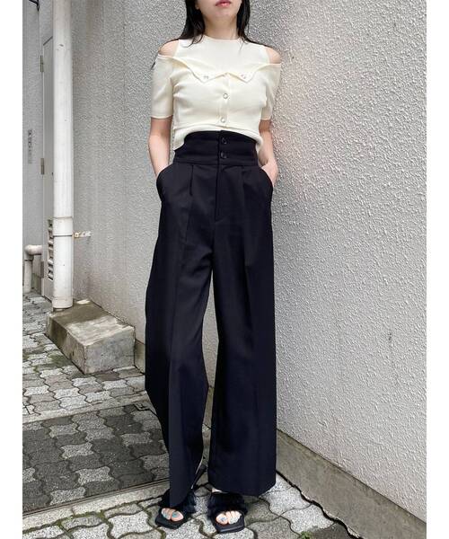 ワイドパンツ スラックス パンツ 「接触冷感」ハイウエストセンプレワイドパンツ「セットアップ着用可」　夏服 レディースの画像