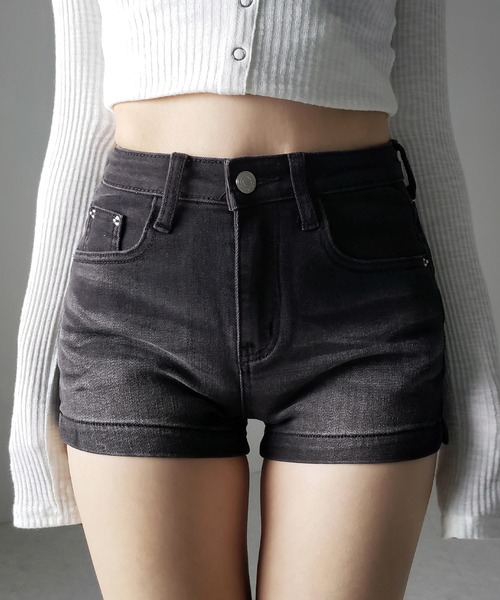 CK デニムショートパンツ ハイウエスト me+em select（ミームセレクト） ジーンズ デニム デニムパンツ