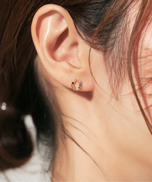 ピアス K10 カラーストーン 馬蹄 ピアス レディースの画像