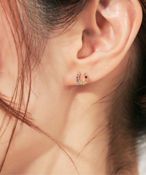 ピアス K10 カラーストーン 馬蹄 ピアス レディースの画像