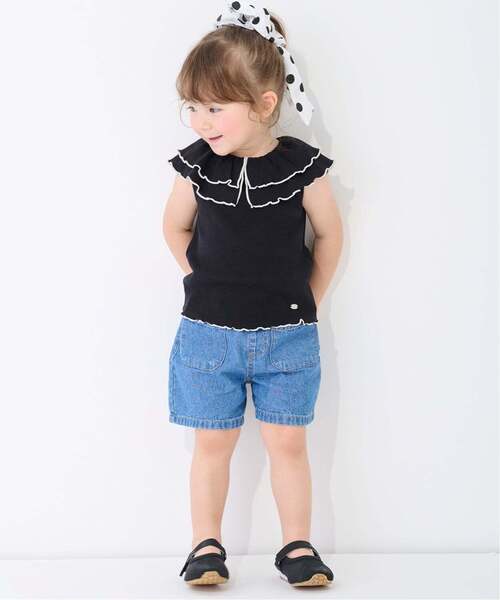 パンツ ウオッシュ加工ハートポケットショートパンツ キッズ 子供服 女の子 | petit main | 01