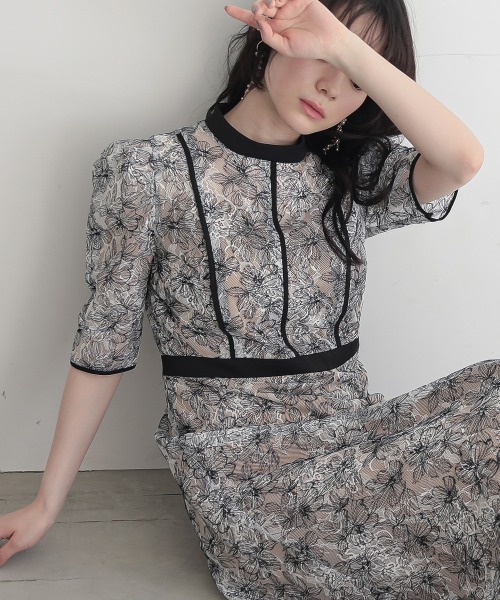 「Jolie et Jolie」 半袖ワンピース LL ブラック レディース_画像9