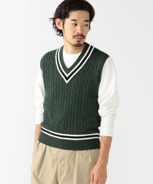 Alan Paine クリケットニット（グリーン） ニット ALAN PAINE / 別注 Cotton Criket Vest