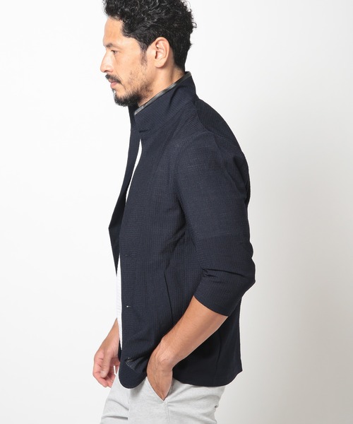 メンズビギ（MEN’S BIGI）/格子柄サッカースタンドカラーカーディガン MEN'S BIGI（メンズビギ） カーディガン 格子柄サッカースタンドカラー