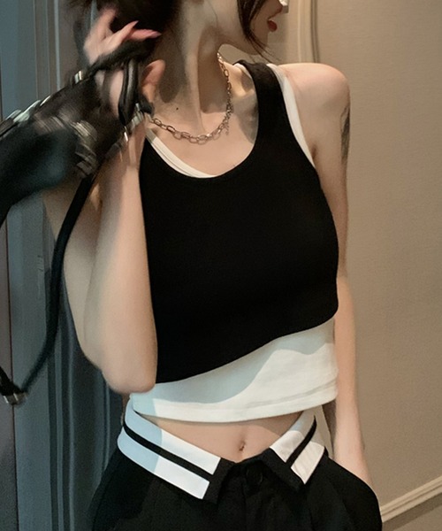 DAY CLOSET タンクトップ ノースリーブ レディース レイヤード風アシメ