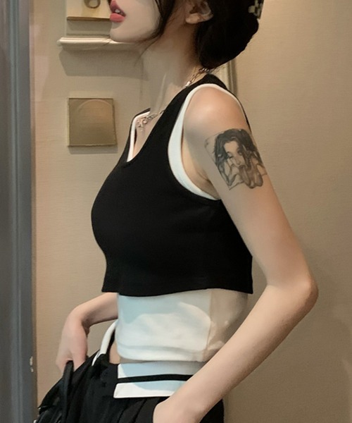 DAY CLOSET タンクトップ ノースリーブ レディース レイヤード風アシメ