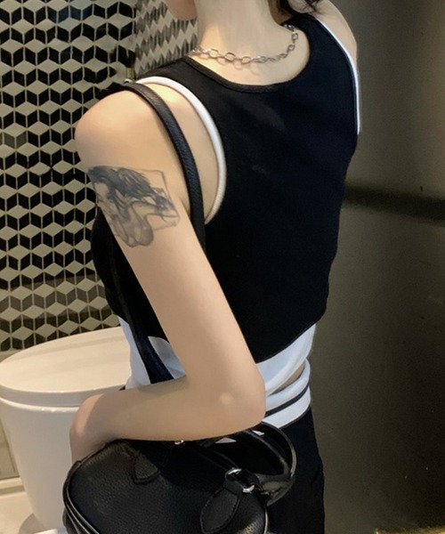 DAY CLOSET タンクトップ ノースリーブ レディース レイヤード風アシメ