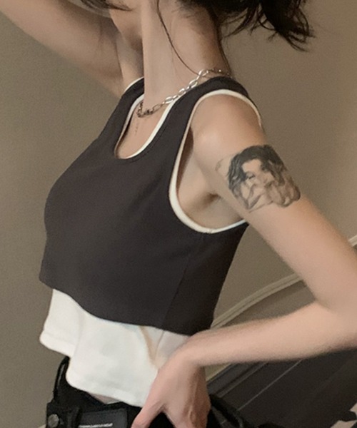 DAY CLOSET タンクトップ ノースリーブ レディース レイヤード風アシメ