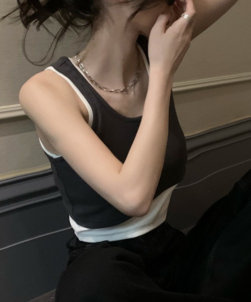 DAY CLOSET タンクトップ ノースリーブ レディース レイヤード風アシメ
