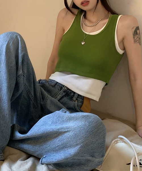 DAY CLOSET タンクトップ ノースリーブ レディース レイヤード風アシメ