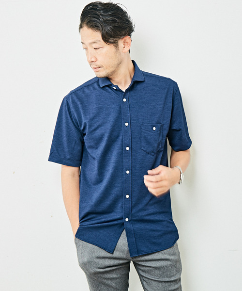 シャツ ブラウス パリネカノコホリゾンタルカラー半袖シャツ メンズ  