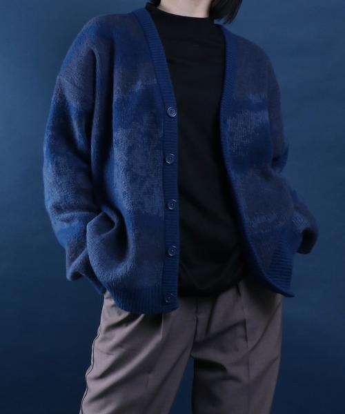 AP STUDIO シャギーカーディガン ANPAS カーディガン Total Pattern Shaggy Knit Cardigan/総柄