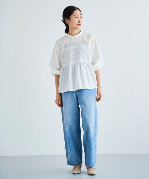 le.coeur blanc ブラウス シャツ レースキリカエスタンドネック