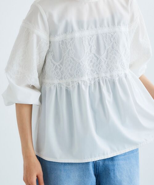 ブラウス シャツ レースキリカエスタンドネックブラウス レディース le.coeur blanc ブラウス シャツ レースキリカエスタンドネック