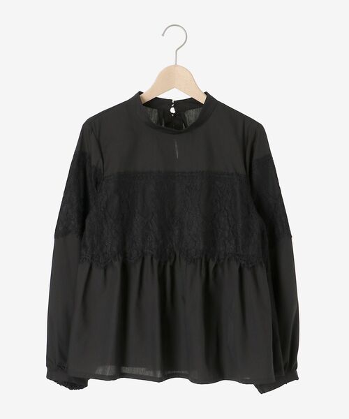 le.coeur blanc ブラウス シャツ レースキリカエスタンドネック