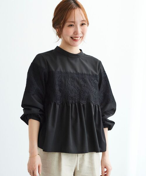 ブラウス シャツ レースキリカエスタンドネックブラウス レディース le.coeur blanc ブラウス シャツ レースキリカエスタンドネック
