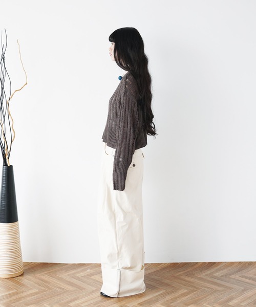 Aphlotus ニット セーター はしご編み クロップド丈 プル