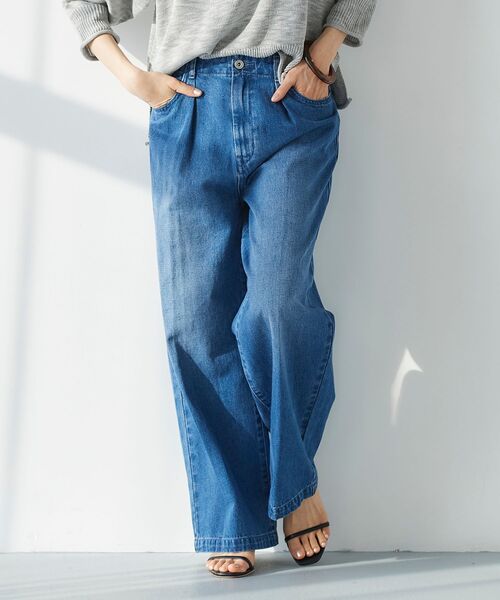 ジーンズ デニム デニムパンツ タックワイドデニムパンツ レディース