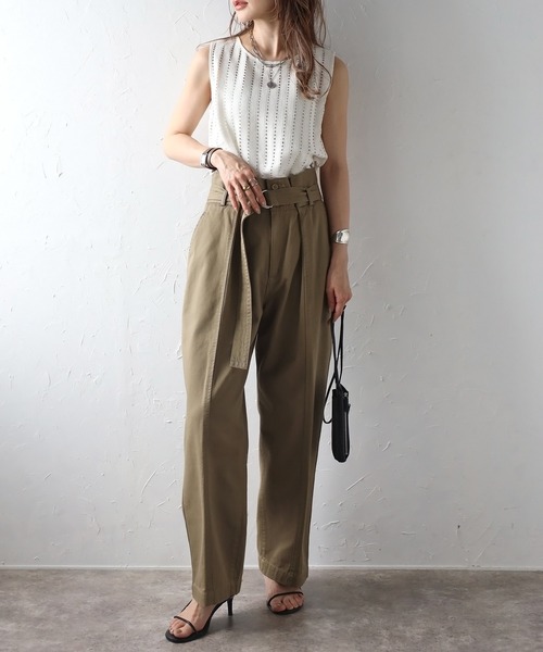 Bonjour Sagan パンツドレス 「SET」ストライプレースノースリブラウス