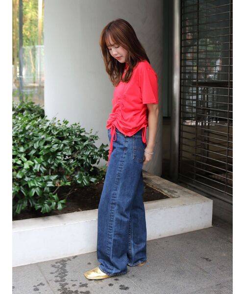 パンツ デニム ジーンズ ハイウエストルーズストレートデニム 