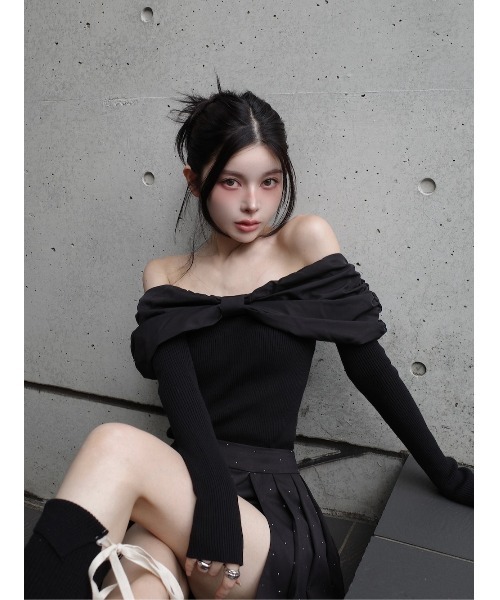 ダーリッチ オフショルダー ニットセーター Darich ニット セーター オフショルリボンニットトップス